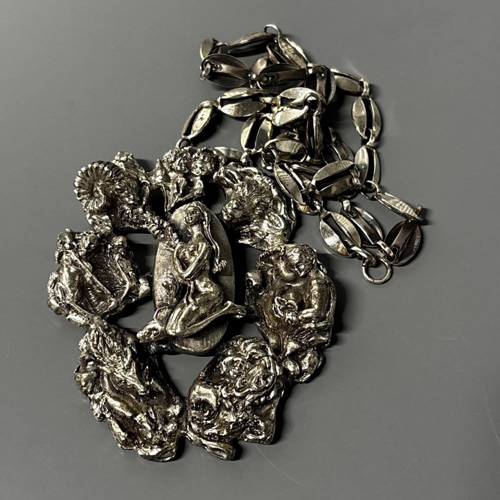 Vintage Tortolani Zodiac Medallion Pendant Necklace‎ Silver Tone Signed Large - Picture 11 of 14